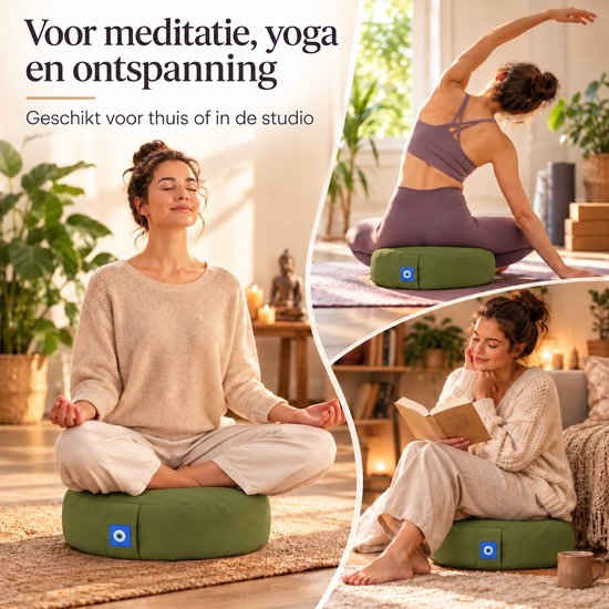 Sercano Meditatiekussen – 33 x 13 cm – Comfortabel Rond Yogakussen met Boekweitvulling en Binnenhoes – Afneembaar en Stevig – Groen van sercano — afbeelding 5