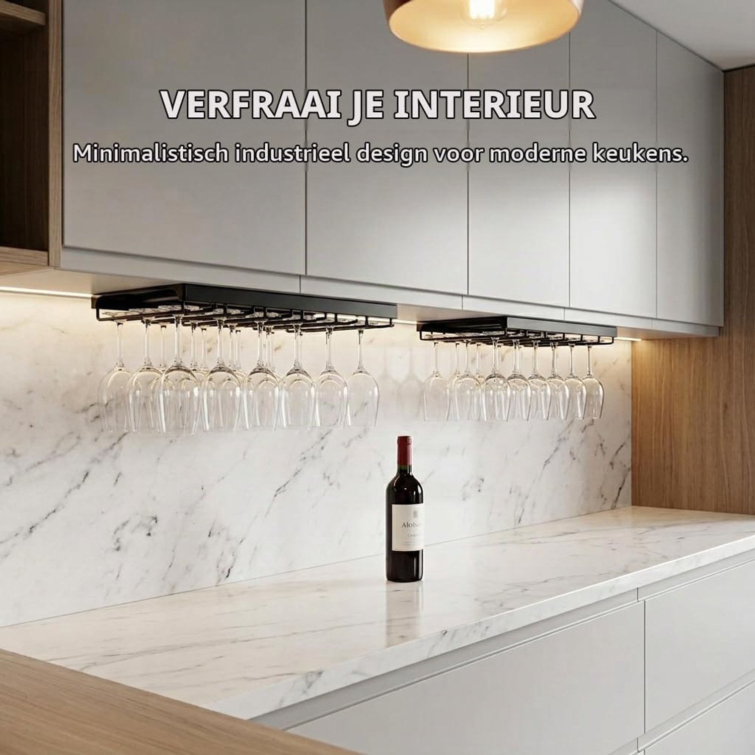 Zelfklevende Glashouder voor Onderkasten en Planken, Set van 2, Geen Boren Nodig, Ideaal voor Keuken en Bar, Ruimtebesparend en Praktisch