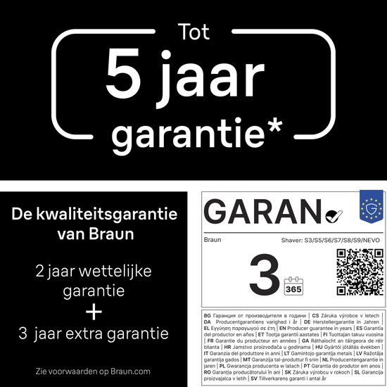 Informations sur la garantie Braun avec 5 ans de garantie.