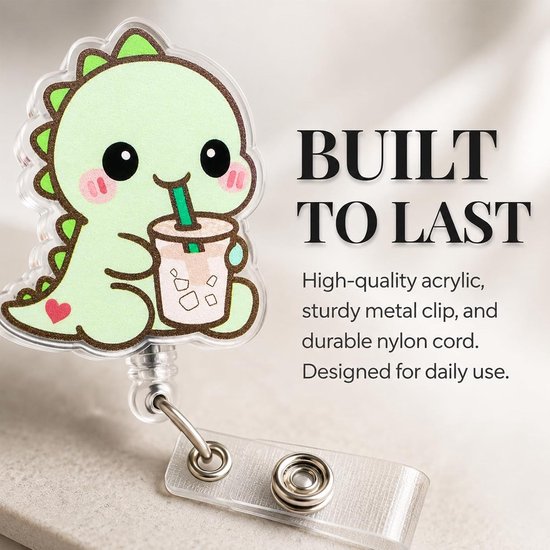 Dino IJs Koffie Motief Medische Badge Reel met Uittrekbare Lanyard voor ID Kaart Houder, Perfect Cadeau voor Verpleegkundigen en Zorgprofessionals — afbeelding 4