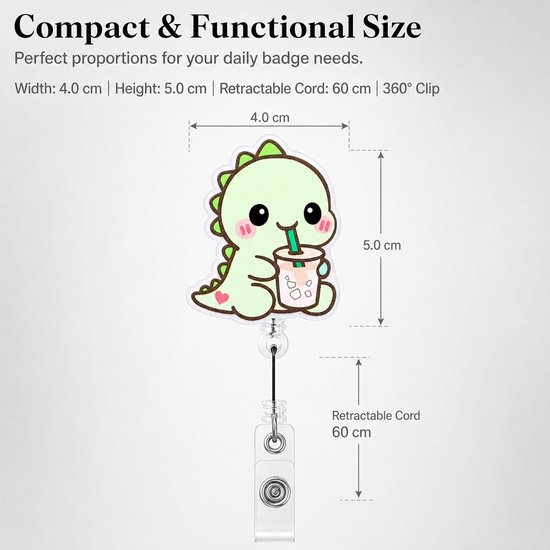 Dino IJs Koffie Motief Medische Badge Reel met Uittrekbare Lanyard voor ID Kaart Houder, Perfect Cadeau voor Verpleegkundigen en Zorgprofessionals — afbeelding 5