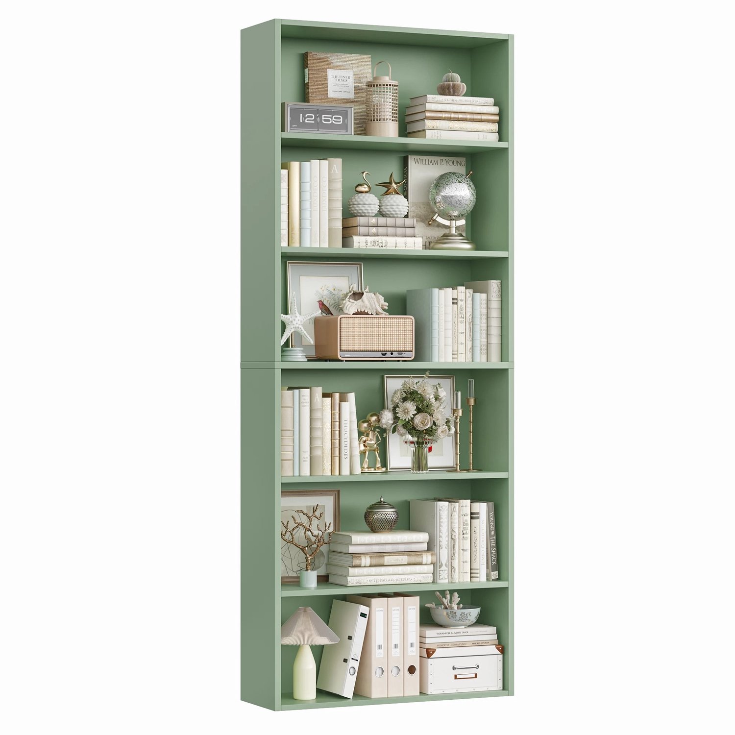 MokoHub Boekenkast 6-Laags - Houten Woonkamerplank - Displayrek/Opbergrek - 180 cm Hoog - 60x23.5x180 cm - Groen