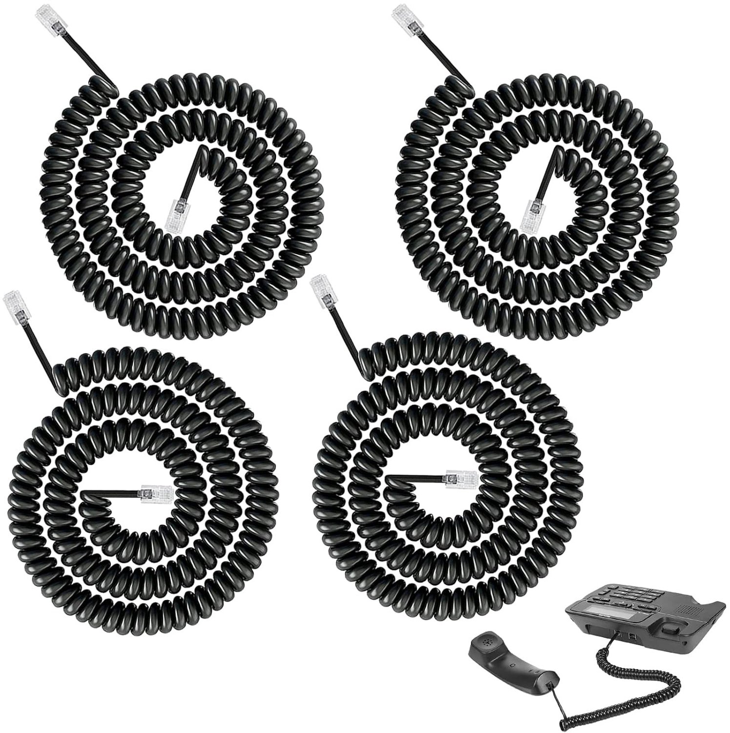 4 Stuks Spiralen Telefoonkabel van 3 Meter, RJ9 4P4C, Geschikt voor Handset en Opladen, Ideaal voor Kantoor en Thuisgebruik