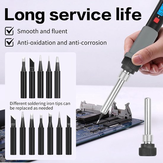 Solder Tip Set met Houder voor 936/937/FX-888D Solderstations, 3 Kleuren, Hoge Geleiding, Loodvrij en Duurzaam — afbeelding 3