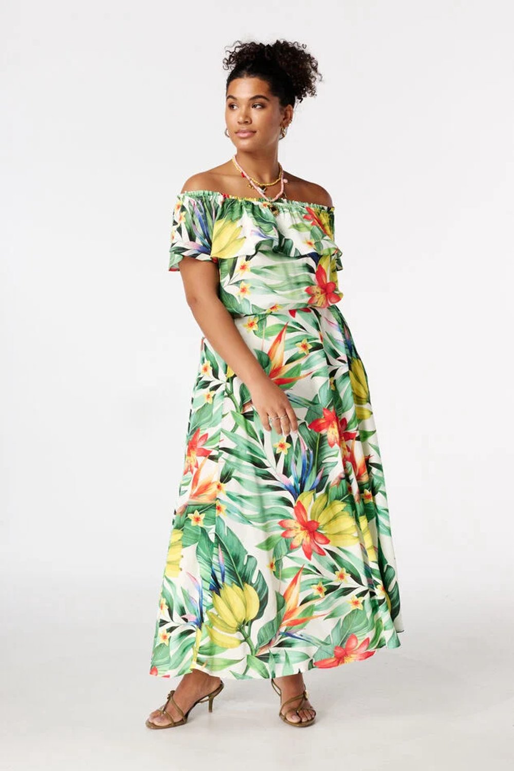 MS Mode Dames Maxi Rok met Bloemenprint – Multi Green – Maat 38