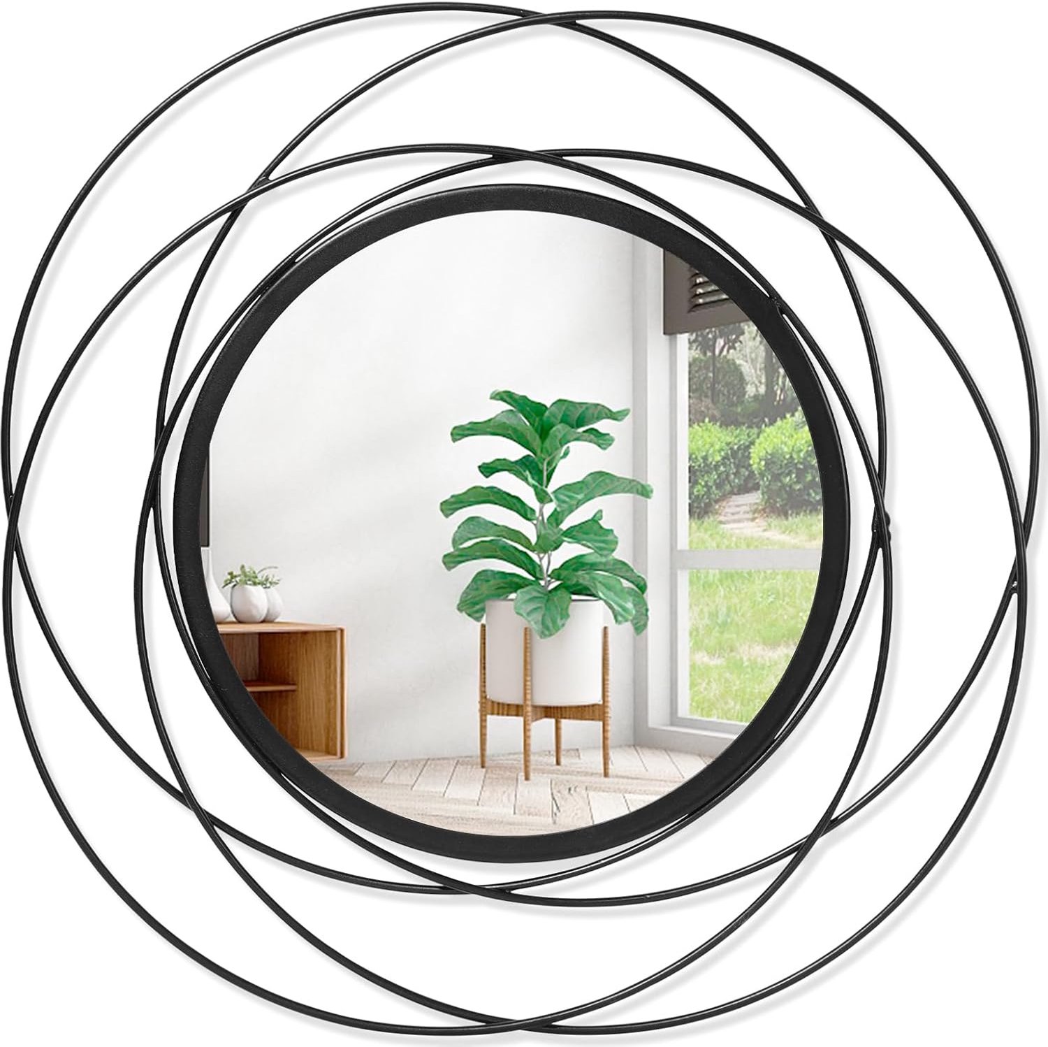 Zwarte spiegel 61 cm voor woonkamer wanddecoratie zwart accent ingelijste cirkel badkamerspiegel decoratieve cosmetische spiegel ronde spiegel voor boerderij, entree, hal