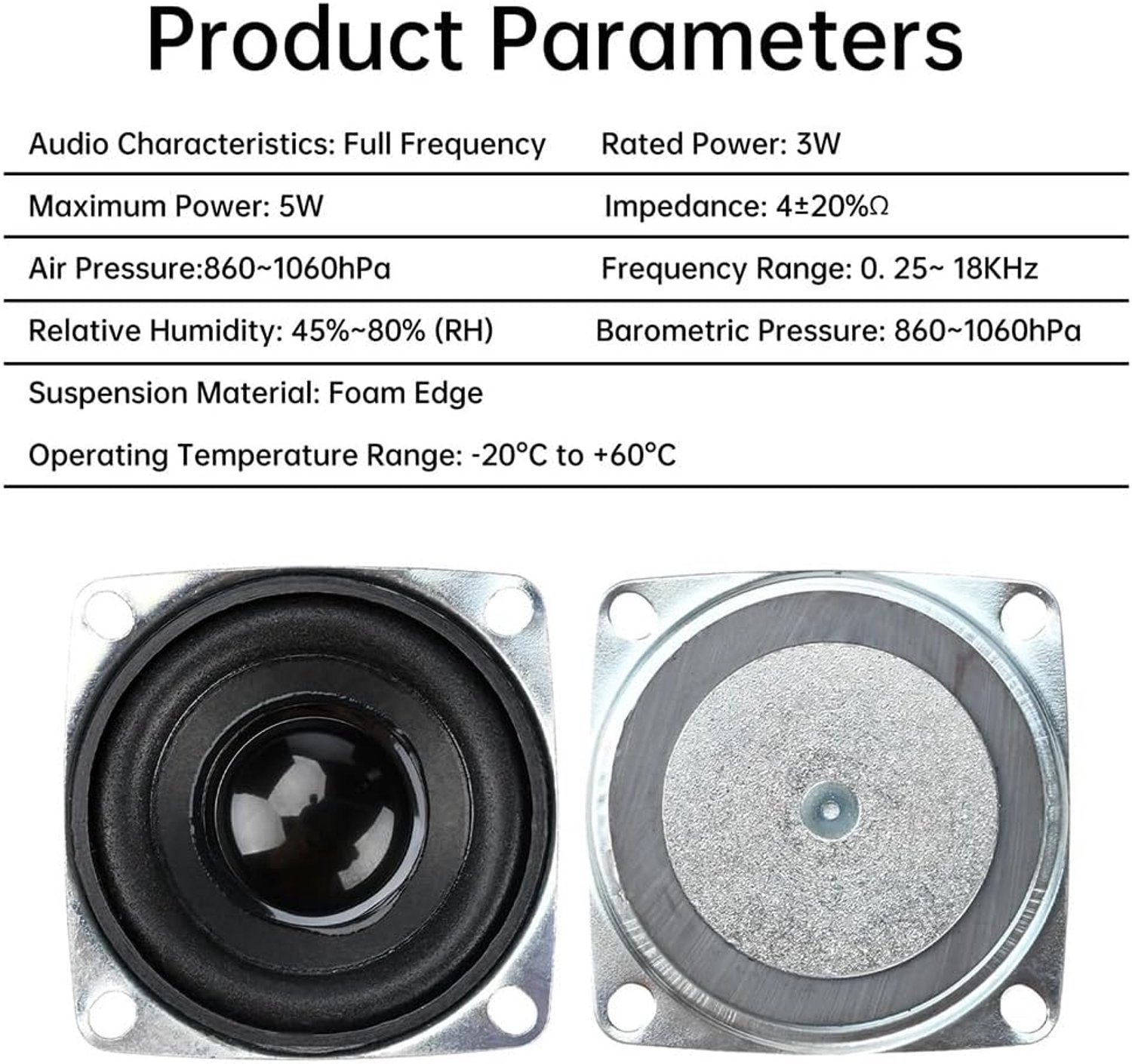 Full-Range luidspreker, 2 inch, 3 W, 4 ohm, audio-luidsprekers met vierkante montage 52 mm, frequentie 0,25 - 18 kHz, verpakking met 2 stuks