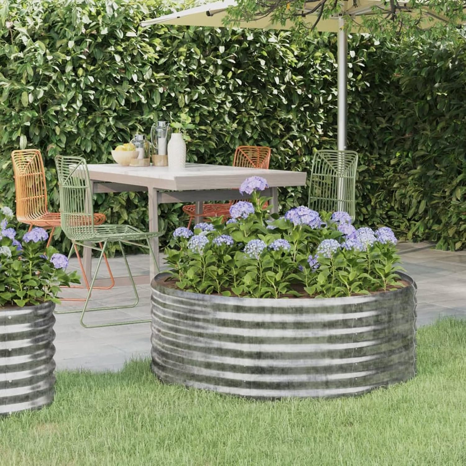Tuin staal gelakt hoogslaper voor tuin plantenbak balkon tuin verhoogd bloembed outdoor poederplantenbak 100 x 100 x 36 cm zilver