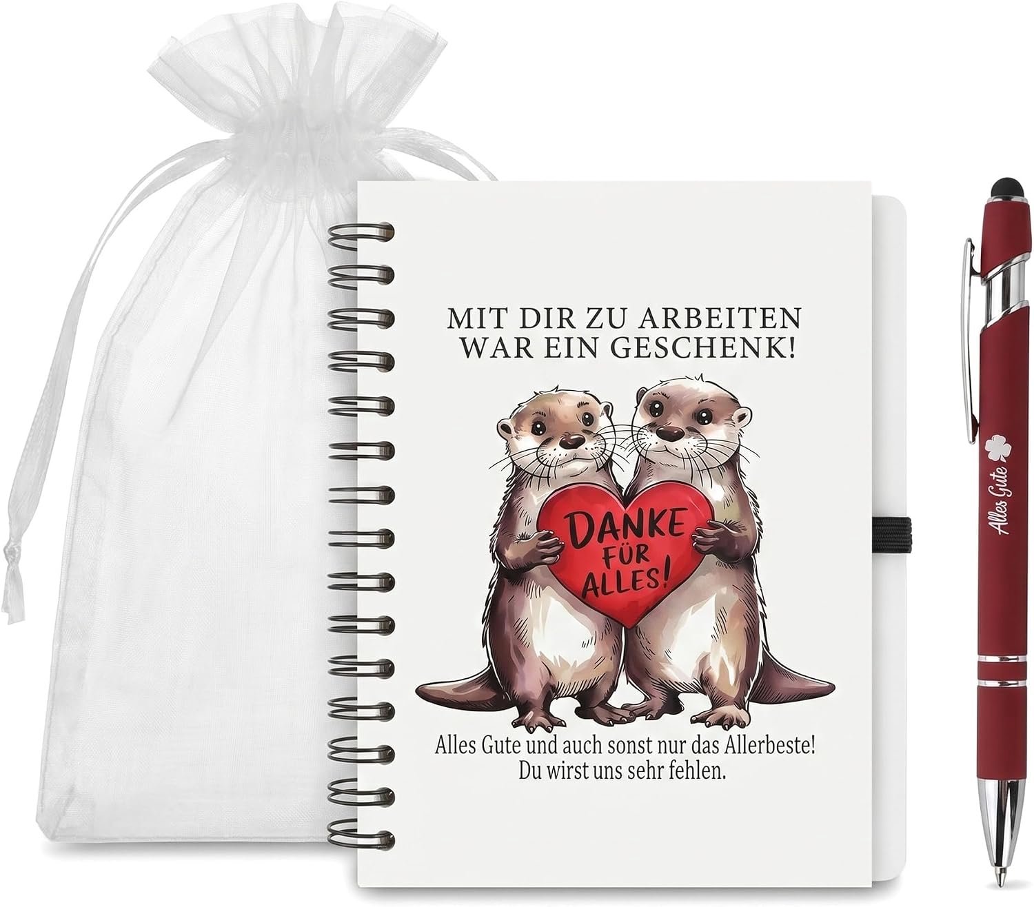 Afscheidscadeaus Voor Collega's, 3 Cadeaus Voor Collega's, Waaronder Een A6-Notitieboekje, Een Balpen En Een Organzazakje,Afscheid Van Collega's, Ontslag, Bedankjes, Pensioen, Kerstcadeaus (Otter)
