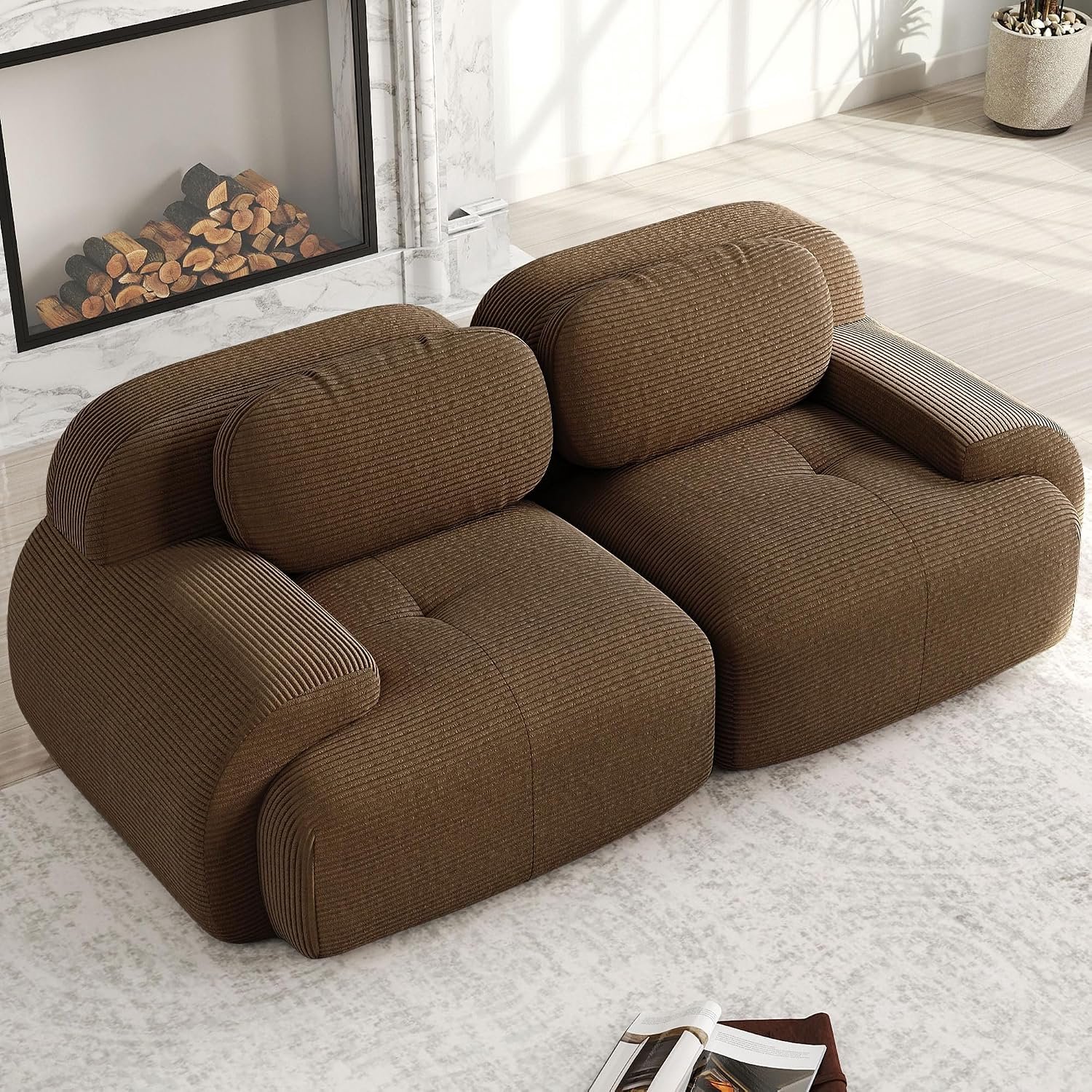 2-zits modulaire loveseat bank, corduroy, frameloze bank met 32D koudschuim, gebogen armleuningen en antislip onderkant, comfortabele bank voor woonkamer, slaapkamer, thuisbioscoop