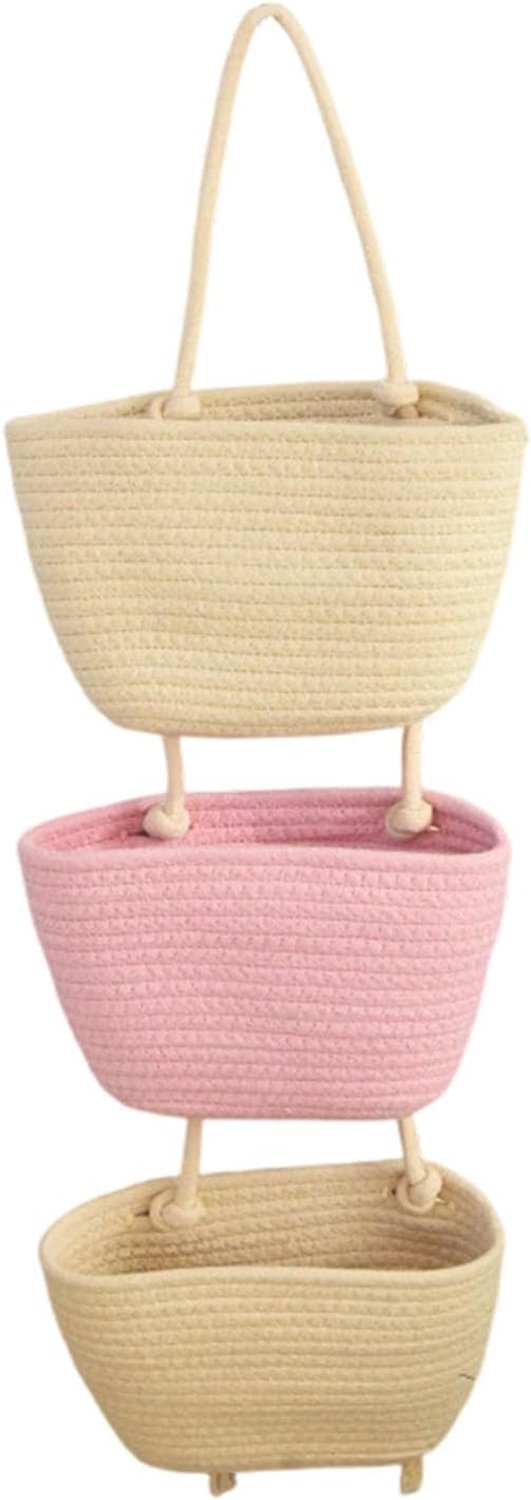 Hangende mand, afneembaar zacht katoenen touw, muurophangorganizer voor woonkamer, slaapkamer, keukenopslag (Beige rozet)