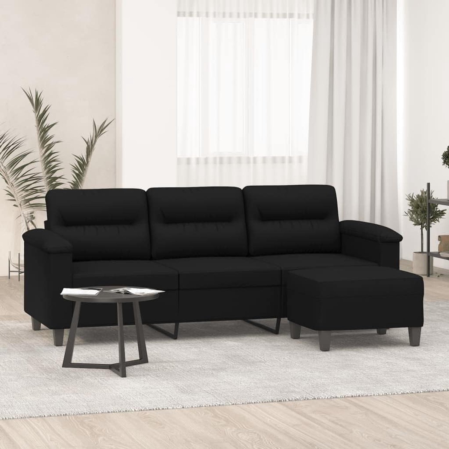 3-zitsbank met kruk zwart kantoorbanken multifunctionele bank voor tweede slaapkamer 180 cm microvezelstof