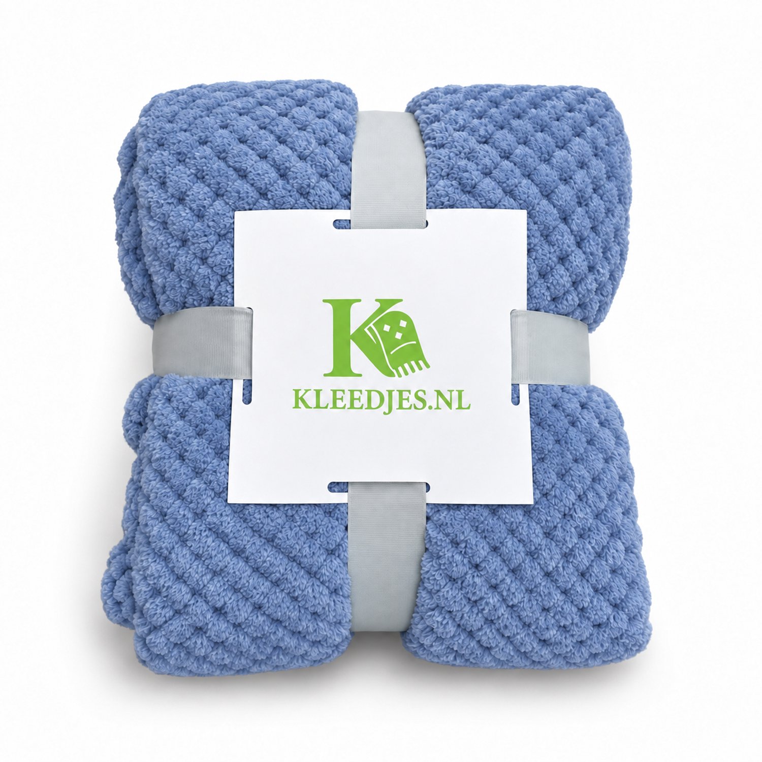 Kleedjes.nl Honeycomb fleece deken 150x200 cm – Luxe, extra zacht & warm – Plaid Voor bank en bed – Blauw