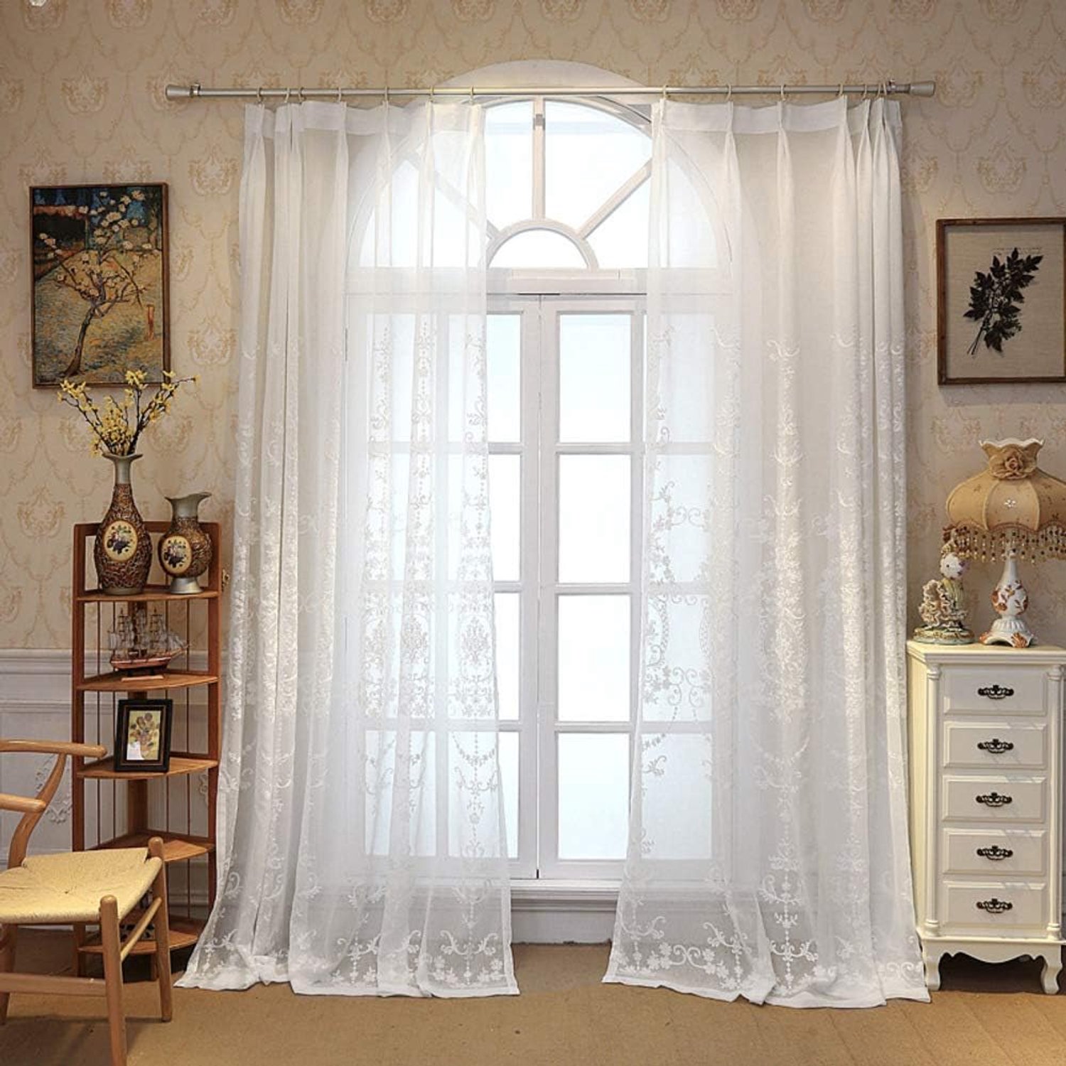Katoenen linnen/Venster Tule Gordijnen/Voor Woonkamer Keuken/bloem/voile/gordijnen/haken top-Wit. 150 * 270cm