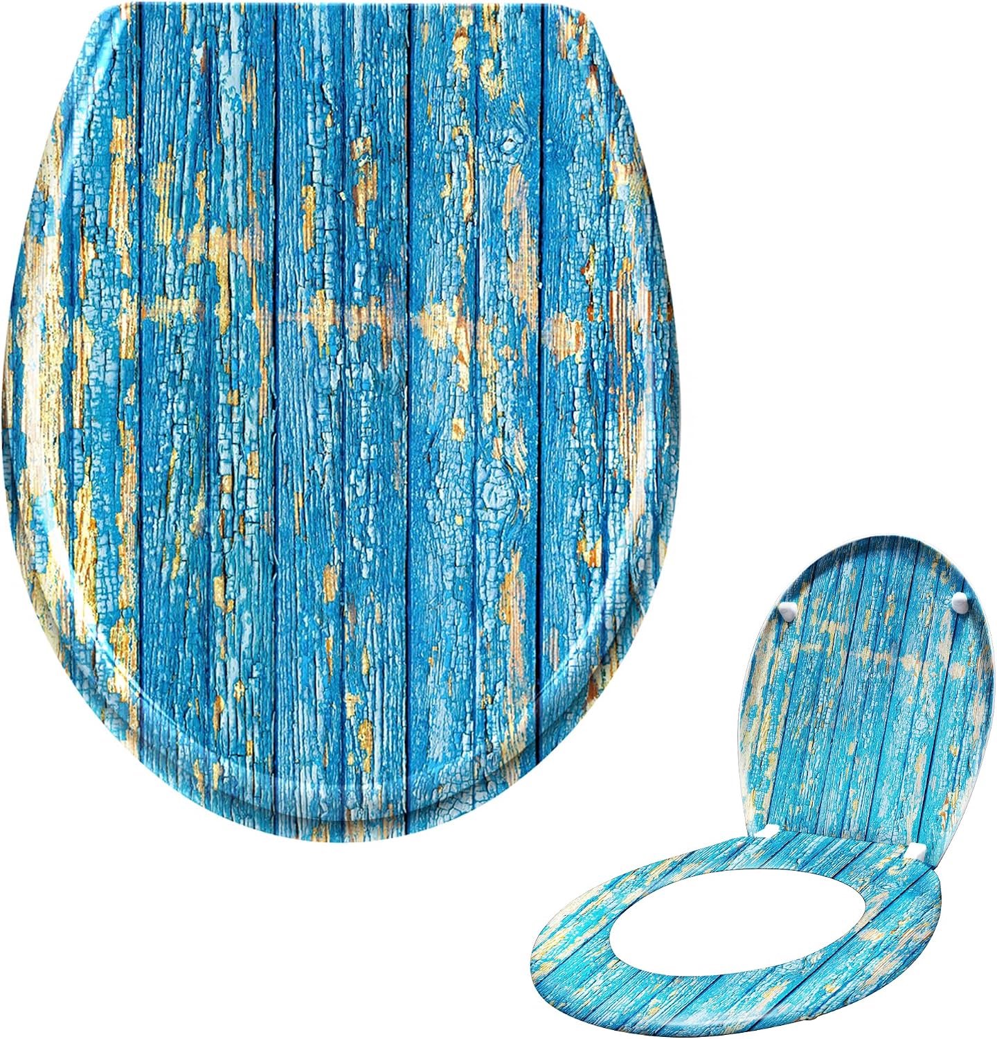 Softclosemechanisme, duroplast en roestvrij staal, toiletbril met softclosemechanisme, universele maat, blauw planken