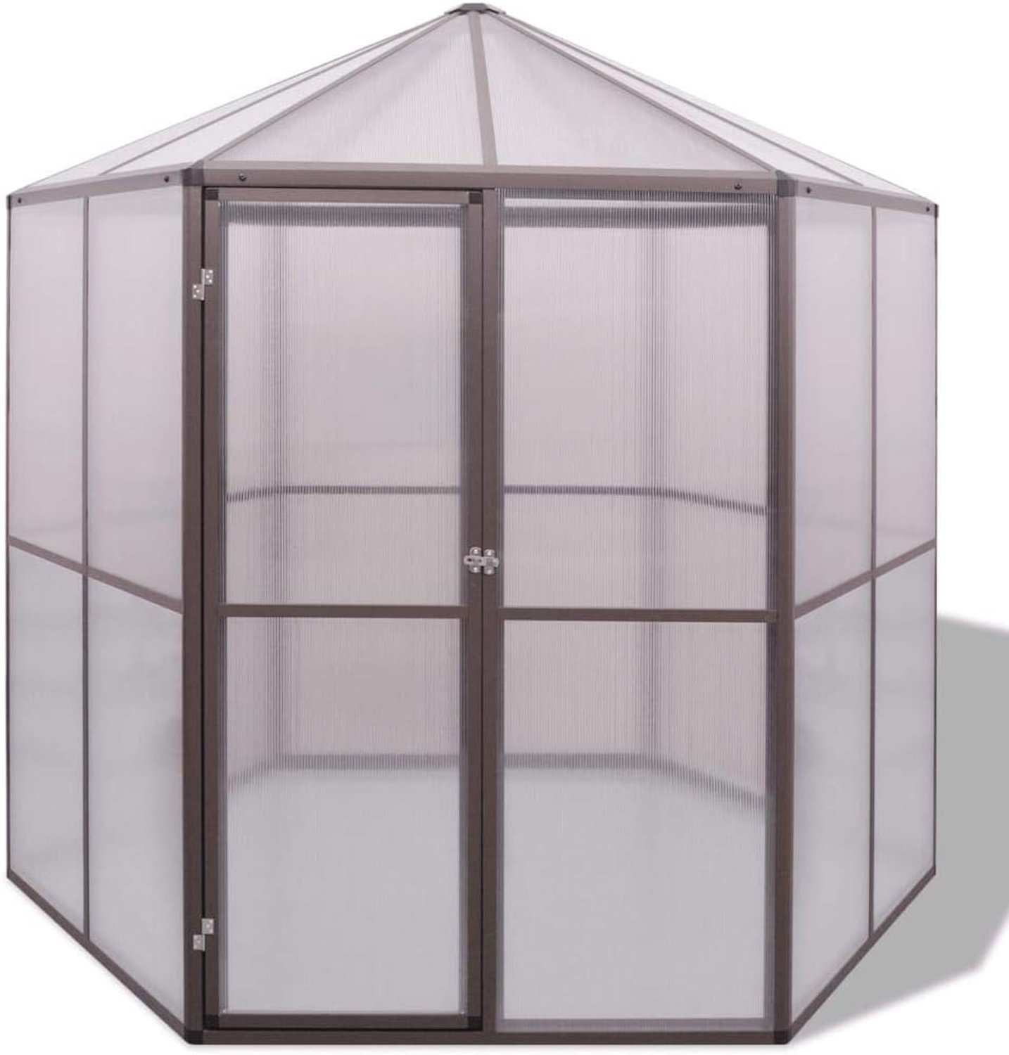 Broeikas, broeikas, glas voor de tuin, tomatenkas, broeibed, aluminium broeikas, winterbestendig, groot, 240 x 211 x 232 cm, bruin