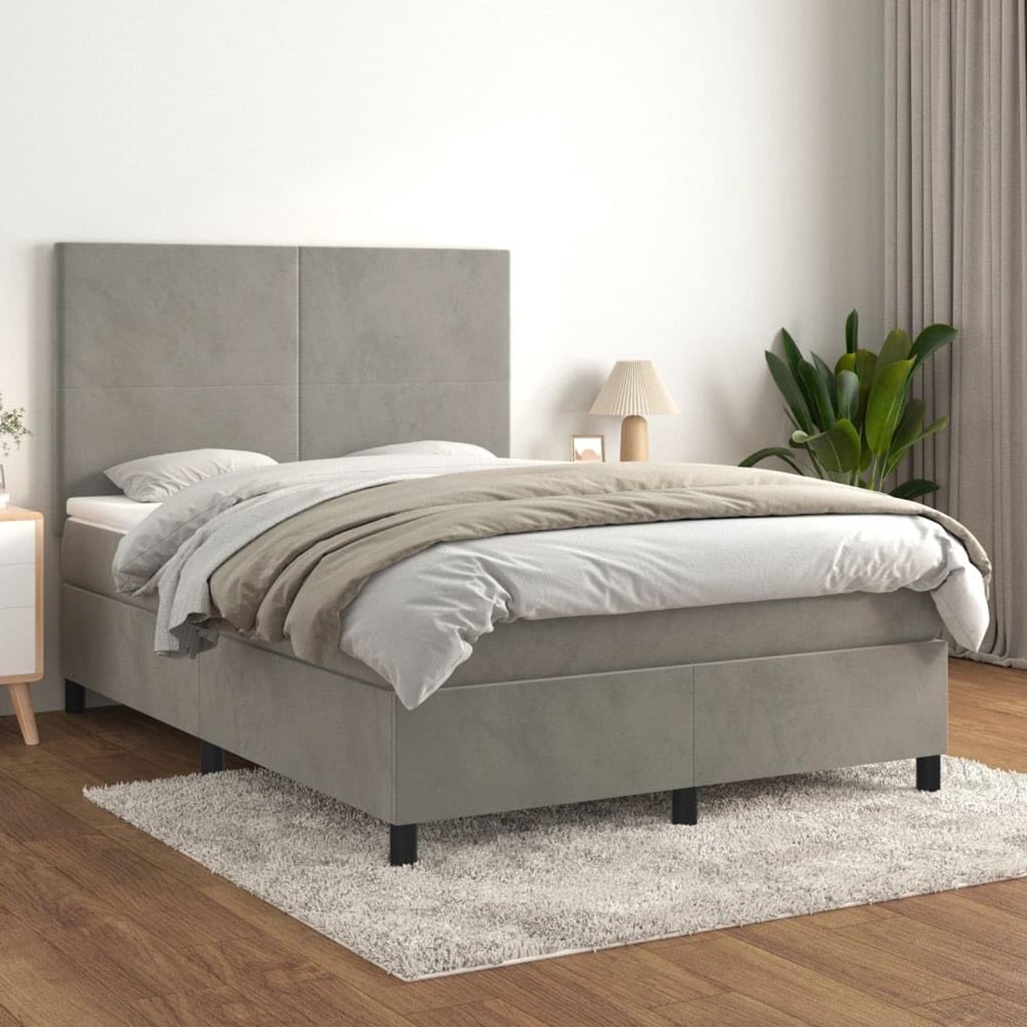Boxspring Verstelbaar Hoofdbord Pocketvering 140x190 Lichtgrijs
