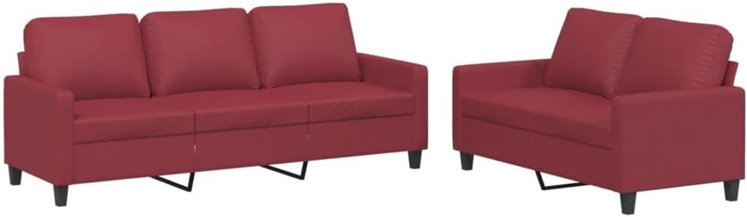Set van 2 kussens, wijnrood, kunstleer, voor woonkamer, slaapkamer, logeerkamer