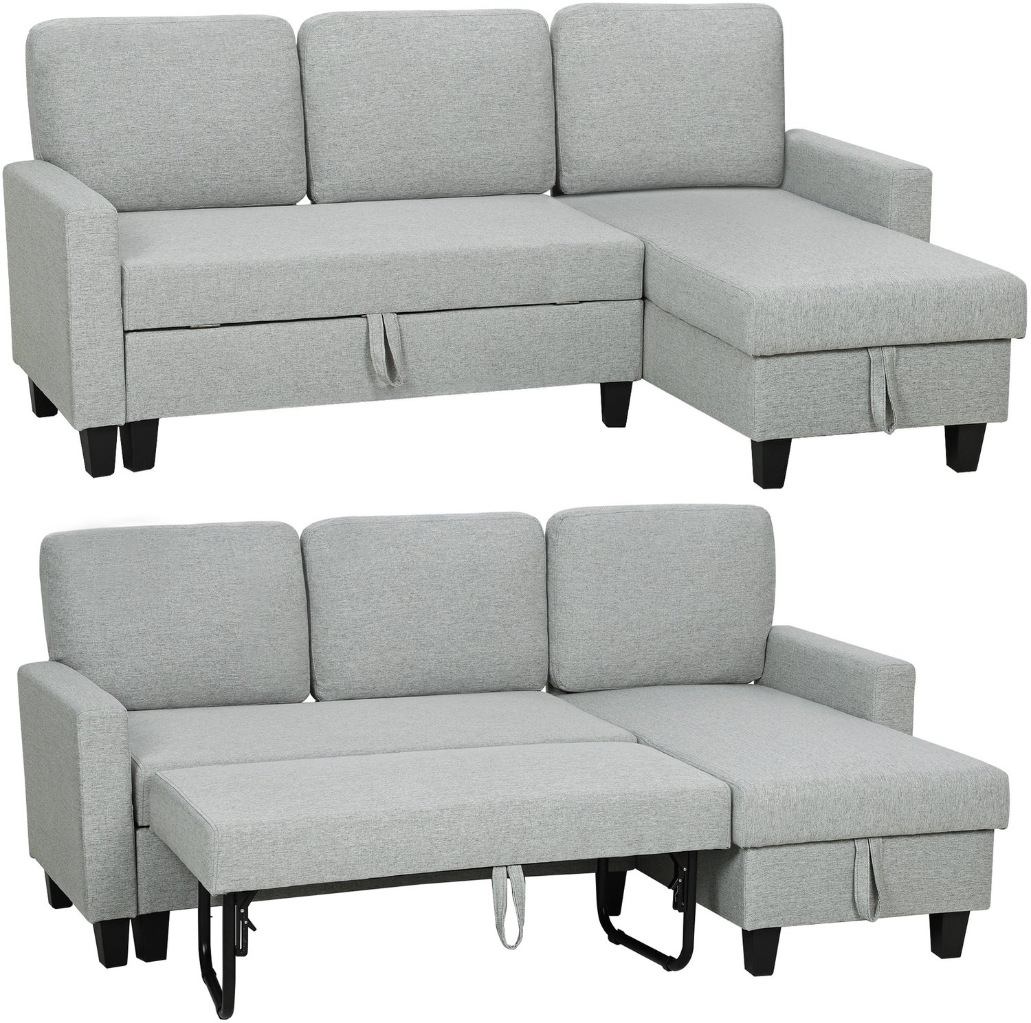 HOMCOM-Slaapbankset-Linnen-197x129x85cm-Lichtgrijs