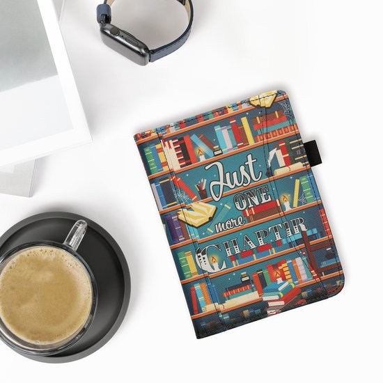 kwmobile flip cover geschikt voor Kobo Clara BW / Colour - Hoes met handgreep en voorvak voor e-reader - Book case in meerkleurig - bibliotheek design — afbeelding 2
