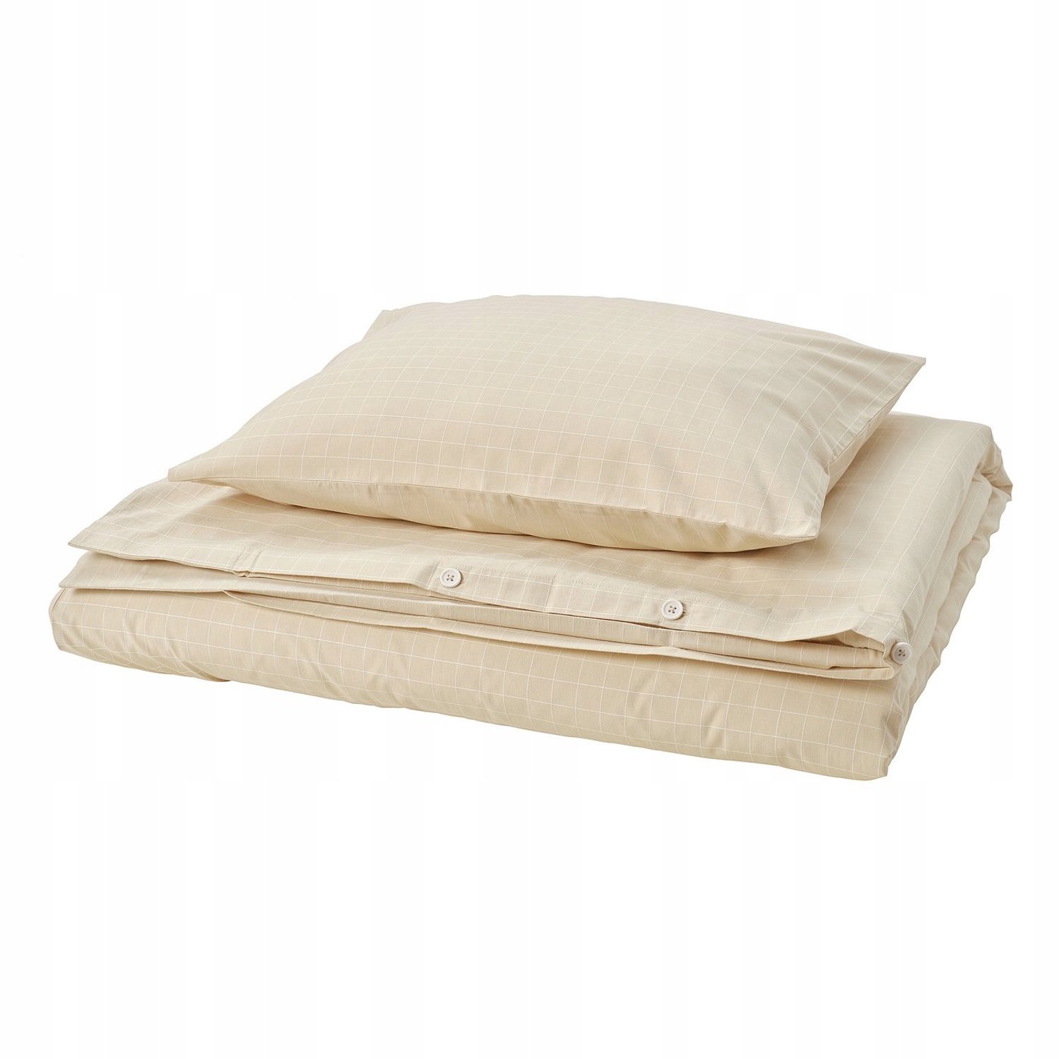 Dekbedovertrek en kussensloop 150x200/50x60 cm - Beige/Wit