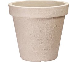 Bloempot Rond Stonelook Zand 40cm – Kunststof Grote Plantenpot voor Binnen & Buiten – Betonlook Sierpot