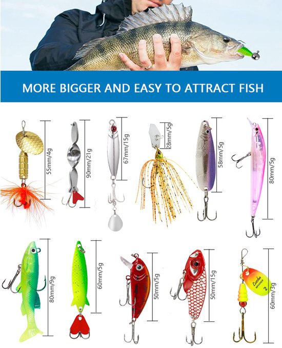 Vissport-verrassingsdoos – Accessoires voor softbaits – Aftelkalender-stijl – Bevat 24 visaccessoires – Realistisch kunstaas in visvorm – Luxe geschenkverpakking – Draagbaar – Geschikt voor het vissen op forel, baars, zalm — afbeelding 2