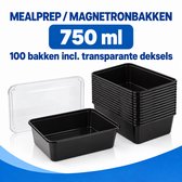 Meal Prep Bakjes – 100 Stuks – 750 ml – Magnetronbakjes met Deksel – Vershoudbakjes – Diepvriesbakjes – Mealprep Bakjes – Zwart - IMES PACK