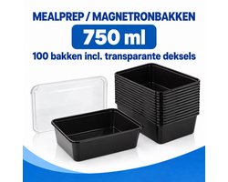 Meal Prep Bakjes – 100 Stuks – 750 ml – Magnetronbakjes met Deksel – Vershoudbakjes – Diepvriesbakjes – Mealprep Bakjes – Zwart - IMES PACK