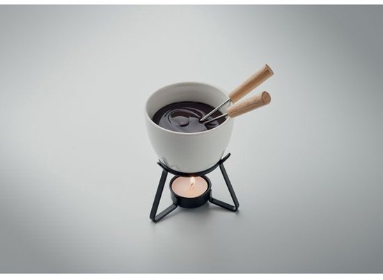 KASE Keramische Fondueset - Voor waxinelichtjes - Met 2 vorkjes - 240ml - Kaas fondue - Chocolade fondue - Fonduepan - Wit — cadeau in Kookcadeaus - foto 2