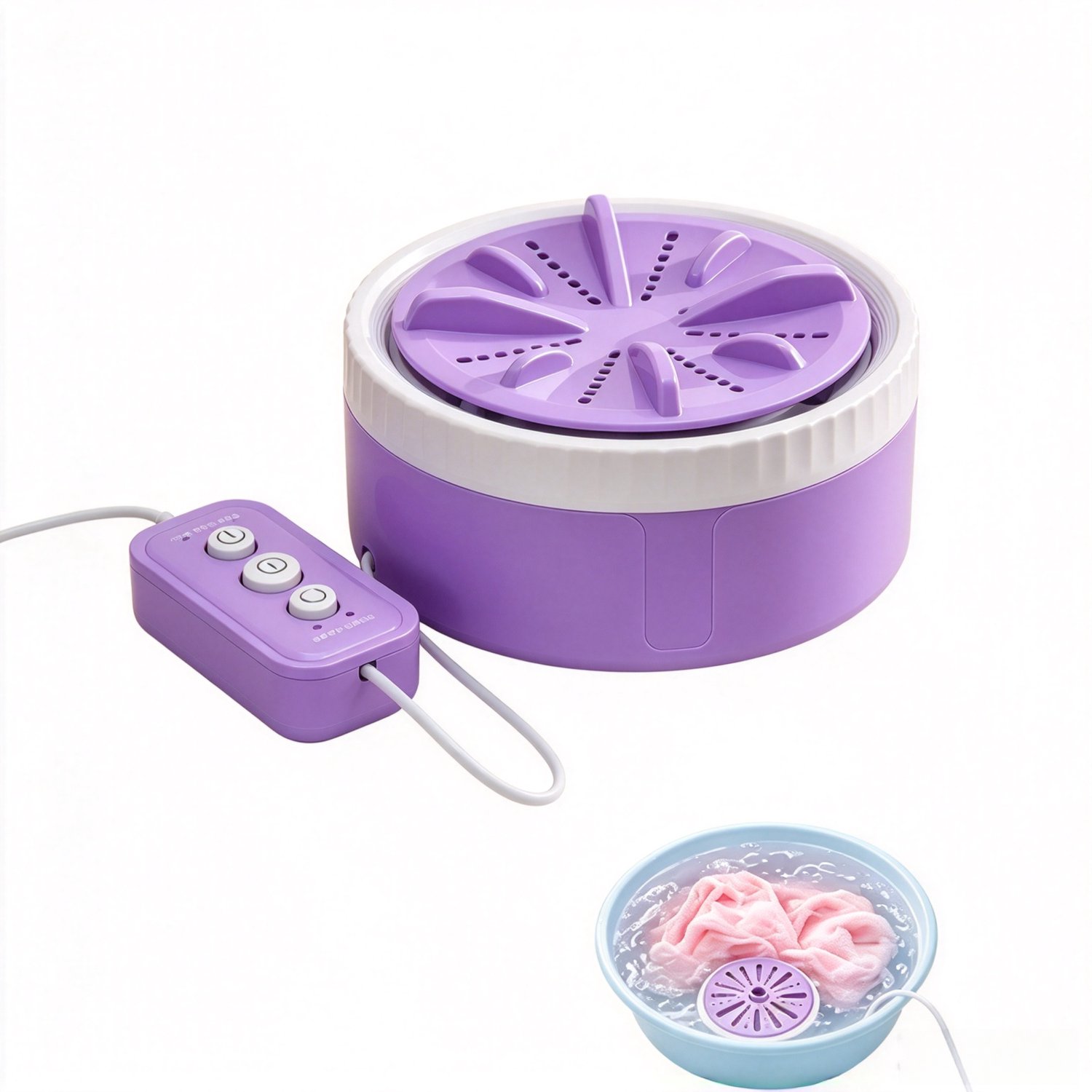 Mini-wasmachine – Turbo-wasser – Draagbaar – Timer met 3 standen – USB-voeding – Geschikt voor op reis, in de keuken, in de badkamer (Paars – 10,5 x 10,5 x 5,5 cm)