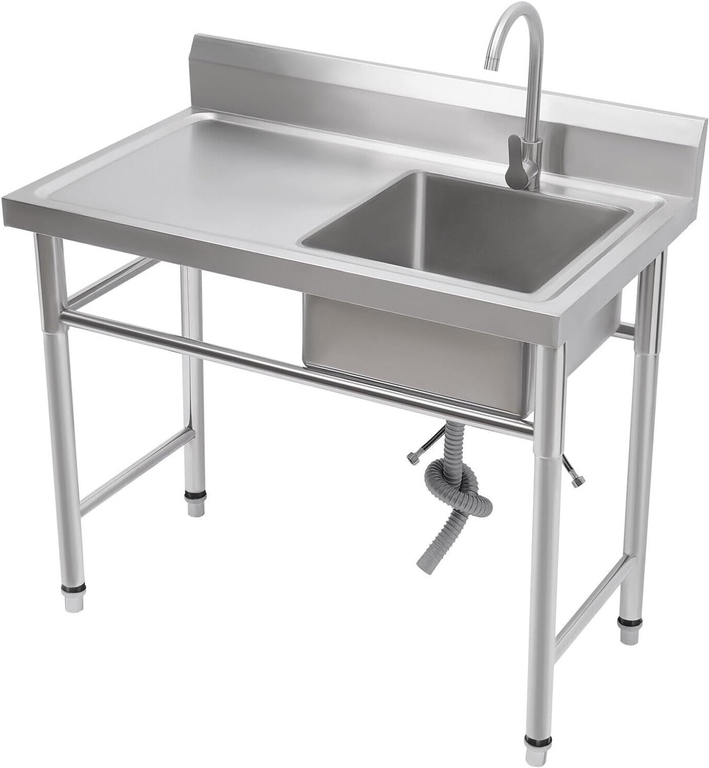 Rechts Gastronomische Wastafel Wastafel Roestvrij Staal Spoelbak Aanrecht Roestvrij Staal Spoelbak Met Klop Wastafel Faucet Keuken Gootsteen Tuin Campimgspoelbak 1 Wastafel 100 x 60 cm