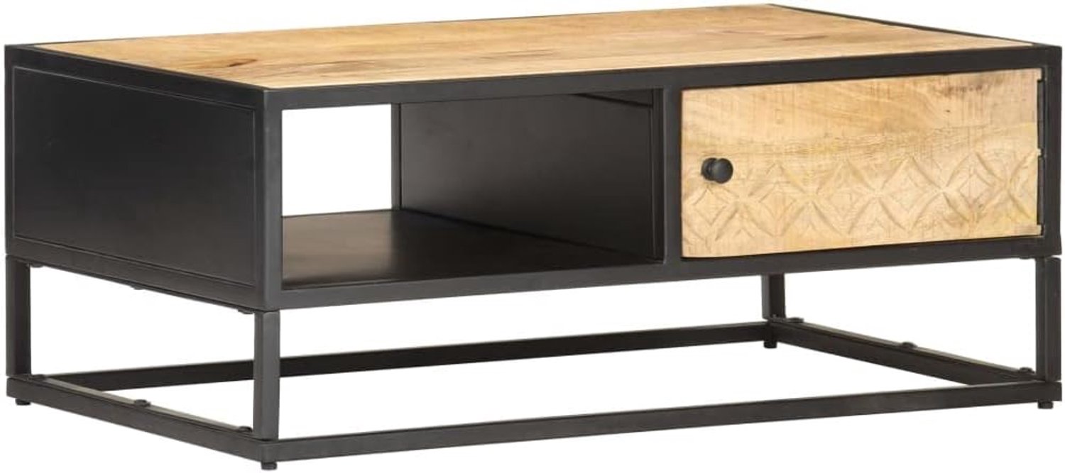 Tafel salontafel van ruw mangohout met gesneden deur en ijzeren frame 90x55x36 cm voor woonkamer
