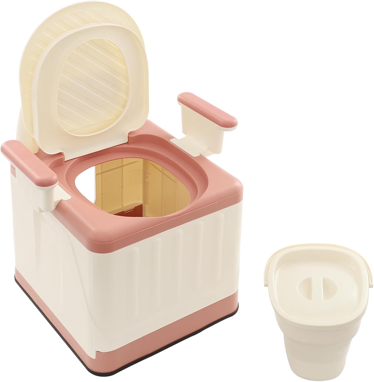 Toilet met deksel en handgreep, scheidingstoilet, draagbaar toilet voor buiten of binnen, tot 150 kg, opvouwbaar potje voor kamperen, wandelen, autocamping (roze)