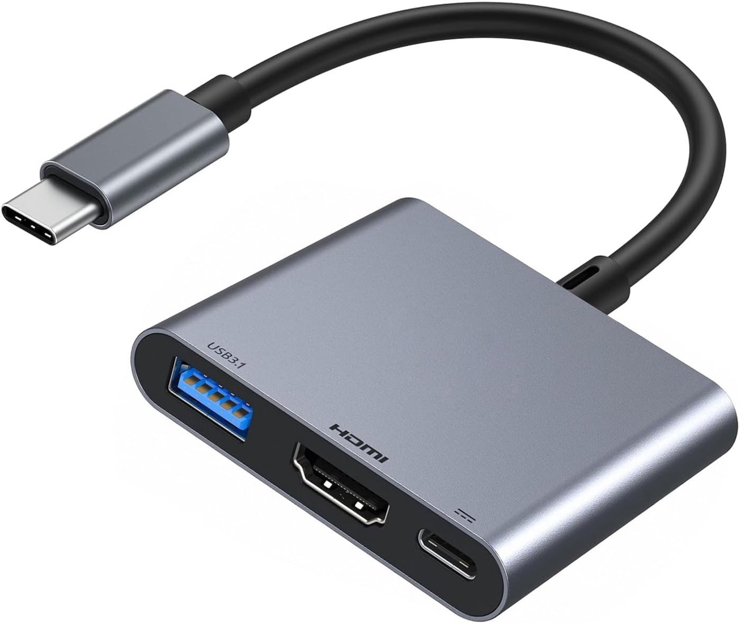 C naar HDMI-adapter voor iPhone 15/16 naar tv, 4K@60Hz USB-C digitale AV-multipoortadapter met PD 100W en USB3.1, MFi-gecertificeerde Type C naar HDMI-dongle voor iPad Pro, MacBook Air/Pro (grijs)