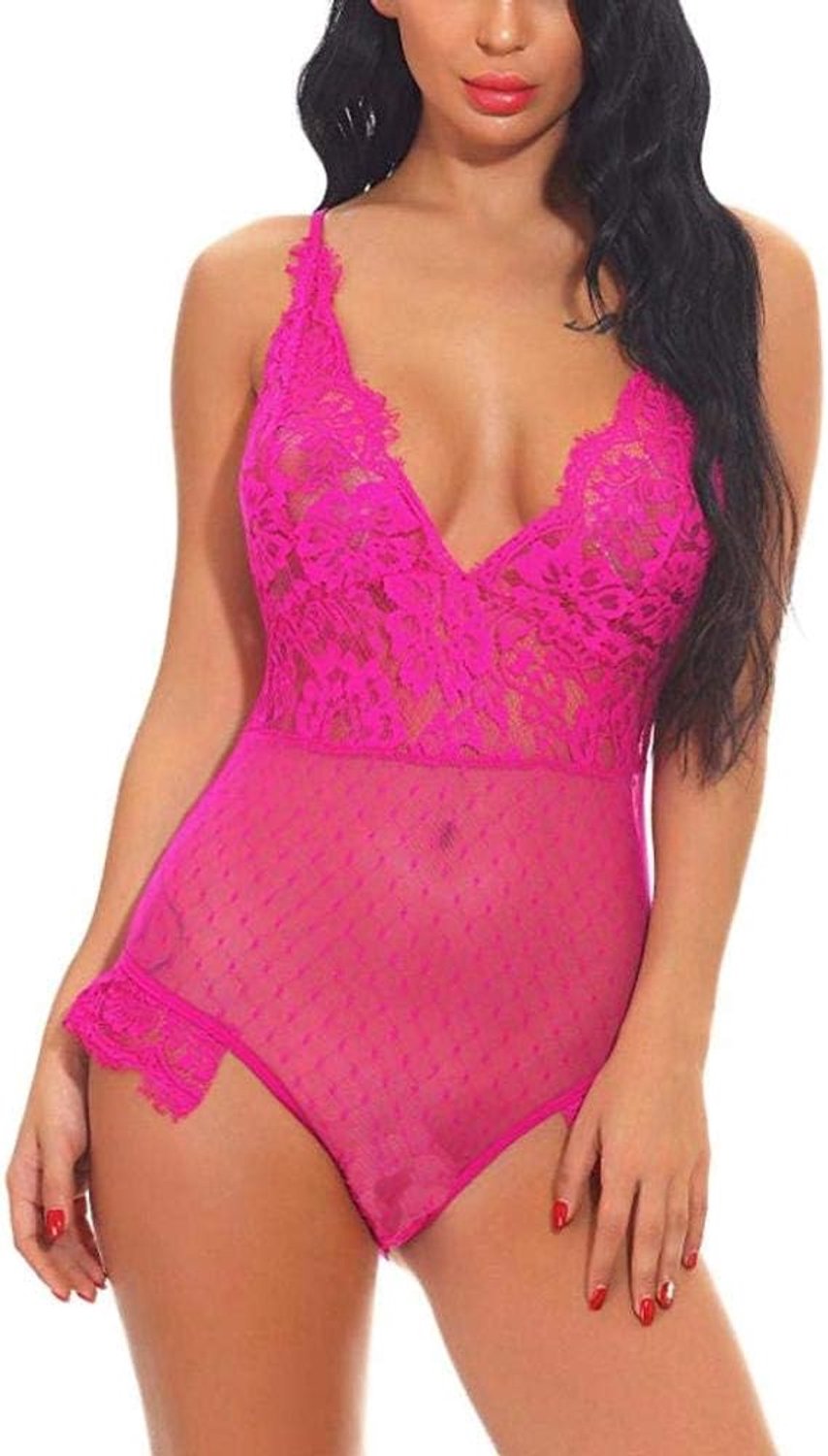 Babydolls, nachtjaponnen & negligés Dames Lingerie Erotisch Kostuum Perspectief Ondergoed Hol Porno Diepe V Backless Nachtkleding Set-Hot_Pink_M