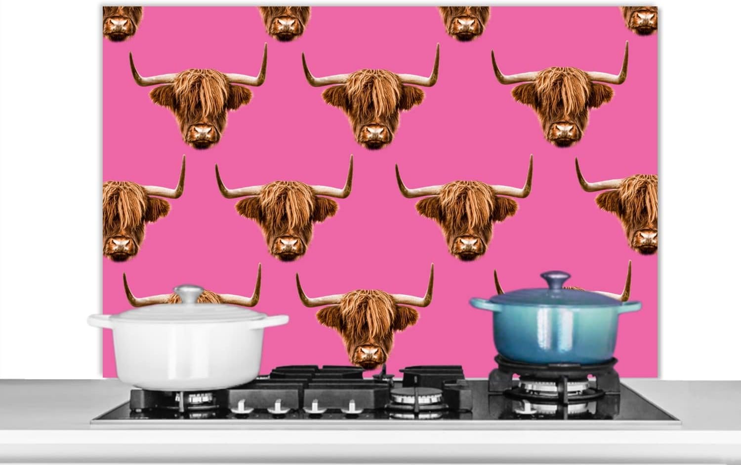 Spatscherm Keuken - 100x65 cm - Schotse Hooglander - Patroon - Bruin