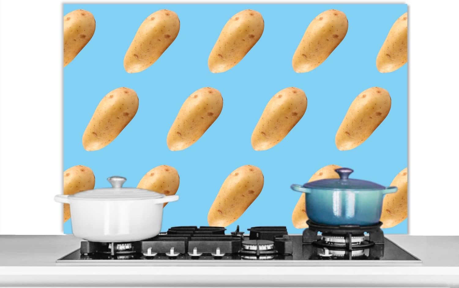 Spatscherm Keuken - 100x65 cm - Aardappel - Patronen - Blauw
