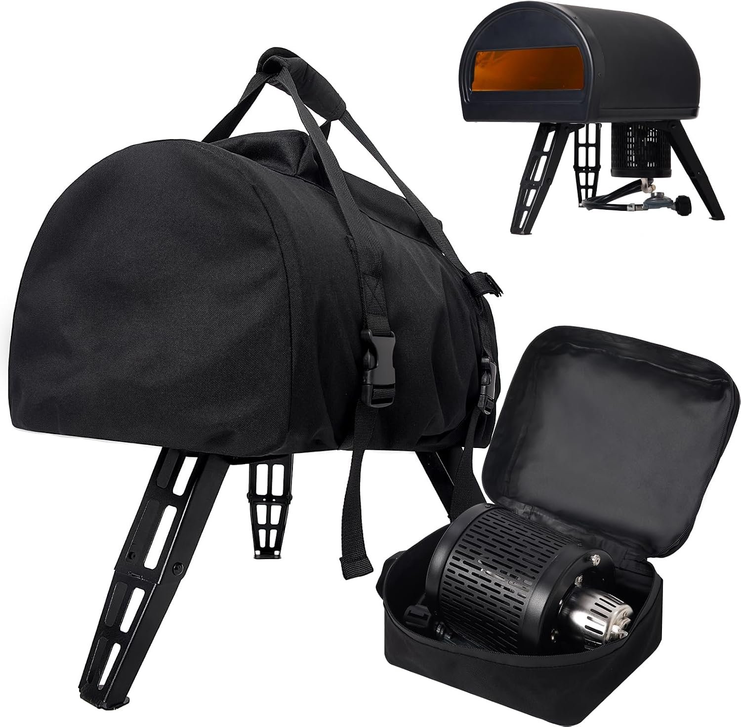 Hoes voor Gozney Roccbox pizzaoven met aparte houtbrander opbergzakje, draagtas met groot bovenvak, outdoor pizzaoven accessoires - pizzaoven niet inbegrepen