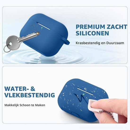 With AirPods Pro 3 Case - Silicone Protective Cases for Apple AirPods Pro 3 Case Cover 2025 - Soft Shockproof Cover with Cleaning Kit and Carabiner for Women Men, Blue — afbeelding 5