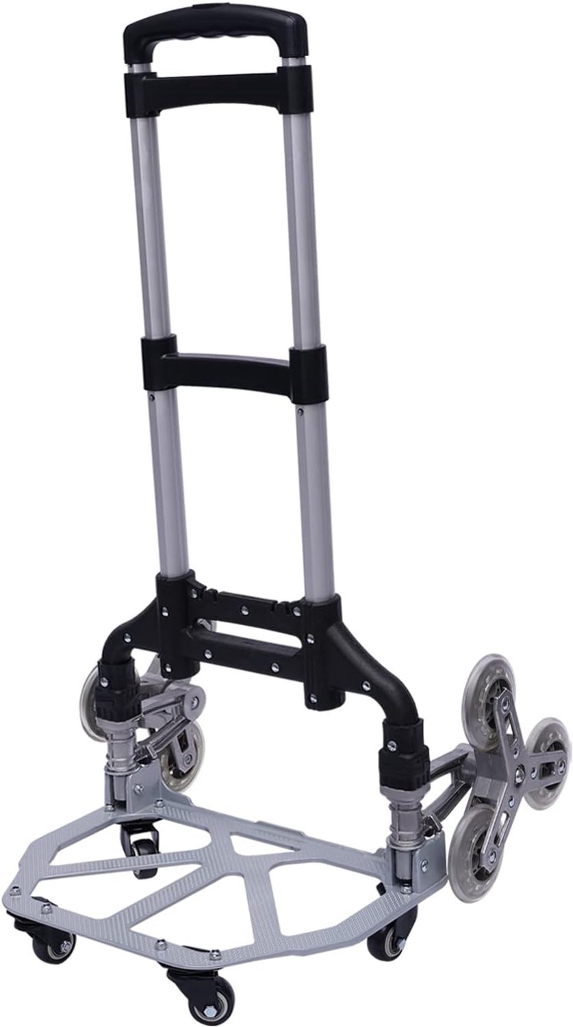 Steekwagen, trapsteekwagen met 6 wielen, tot 75 kg, transportwagen voor kratten, aluminium trapklimmer, steekwagen, drievoudig in hoogte verstelbaar