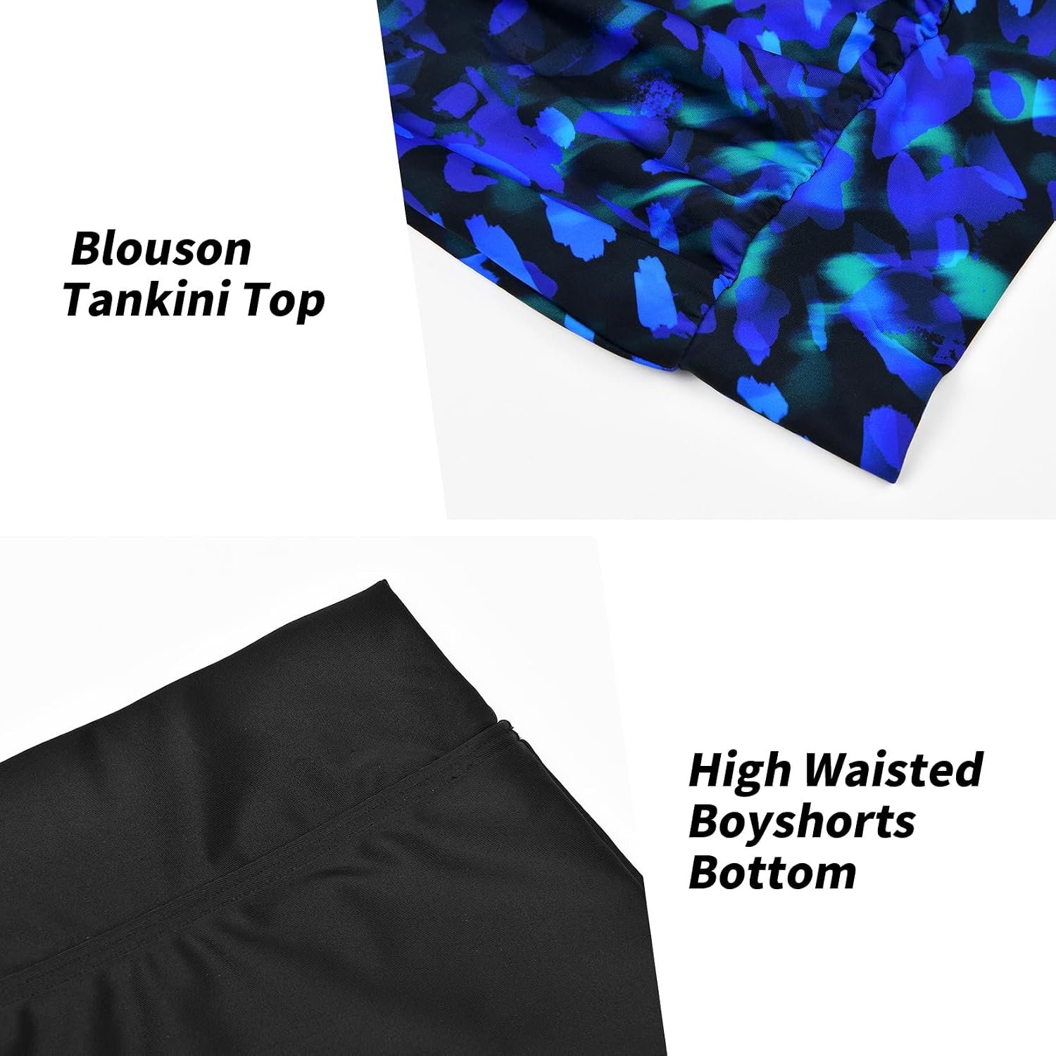 Sets voor dames, plus size, hoge taille, blouson, tankini met shorts, buikcontrole, badmode