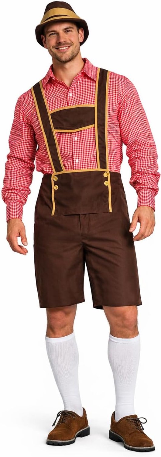 Set met Tiroler Shirt, Hoed en Kniekousen, Oktoberfest Kostuum Heren Compleet Beierse Oktoberfest Outfit Maat S t/m XL