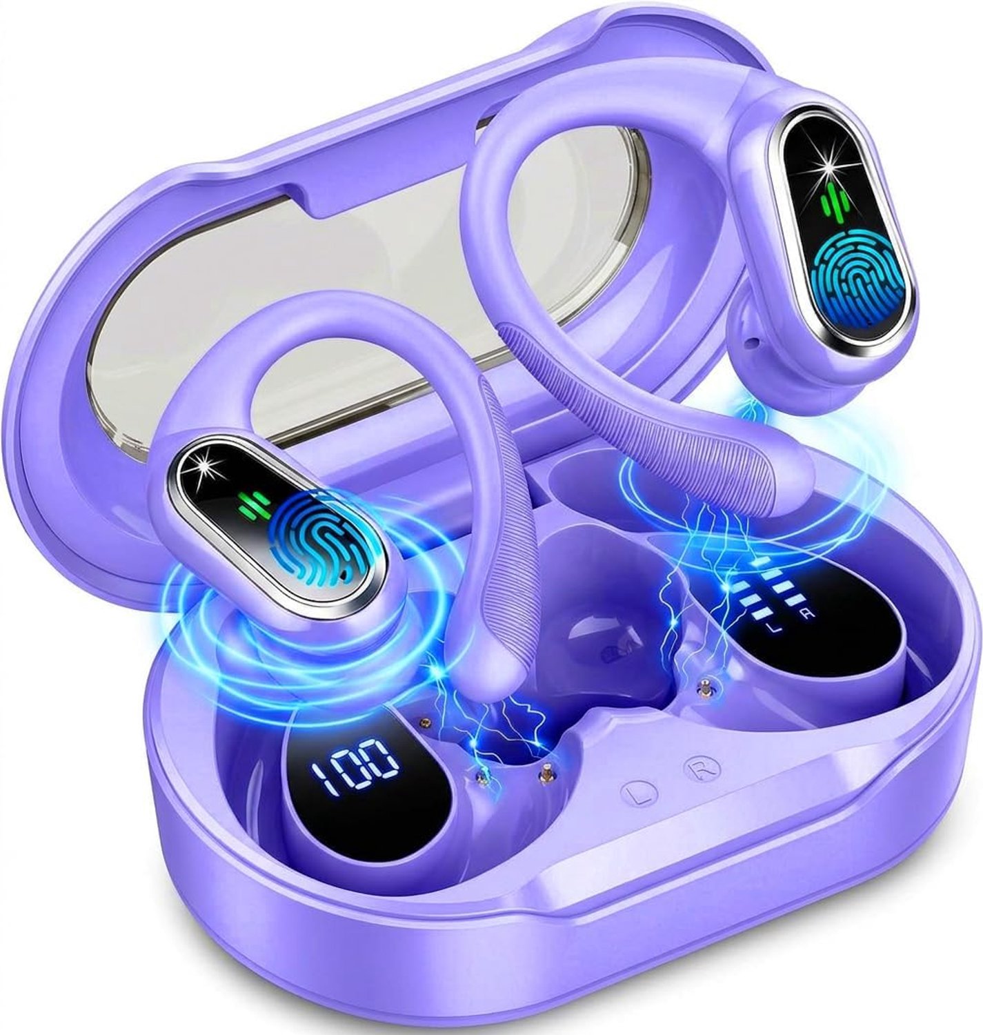 2026 Bluetooth hoofdtelefoon, draadloze Bluetooth 5.4 sport, 50 uur speeltijd, in-ear hoofdtelefoon met 4 ENC ruisonderdrukkende microfoon, IP7 waterdichte oordopjes, led, voor studie, werk