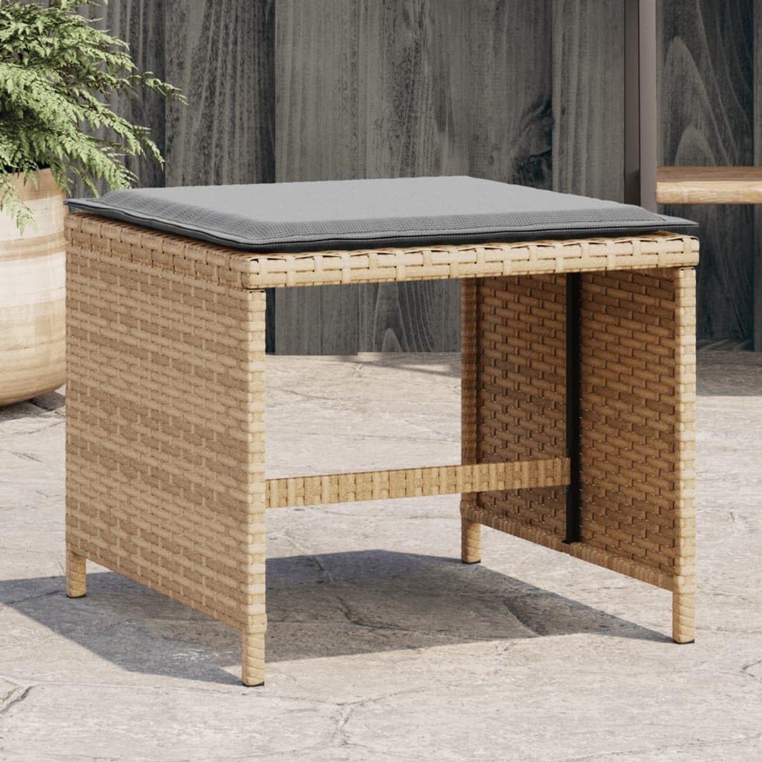 Set van 4 tuinkrukken, polyrotan zitkruk, beige, 40 x 40 x 35 cm