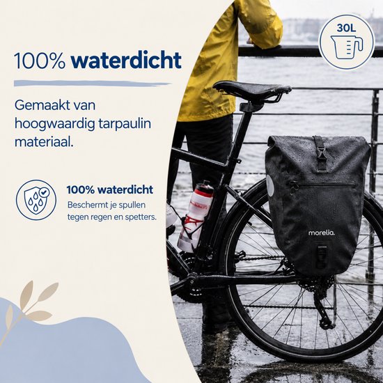 Morelia® Fietstas - Fietstassen Electrische Fietsen - Fietstassen Dubbel - Incl Achterlicht - 48 Liter - 100% Waterdicht - Tarpaulin materiaal - Zwart van Merkloos — afbeelding 2