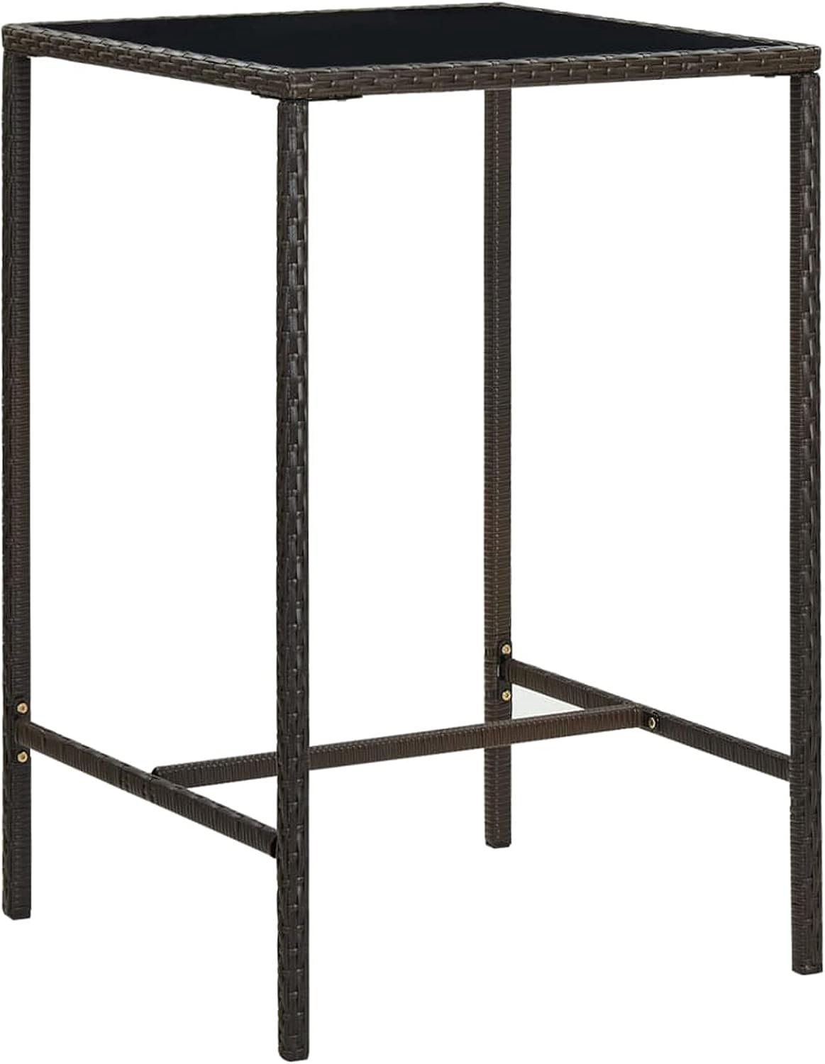 Tuinbartafel met stalen poten rotan tafel eettafel statafel bistrotafel partytafel terrastafel bartafel balkontafel bruin 70 x 70 x 110 cm polyrotan en glas