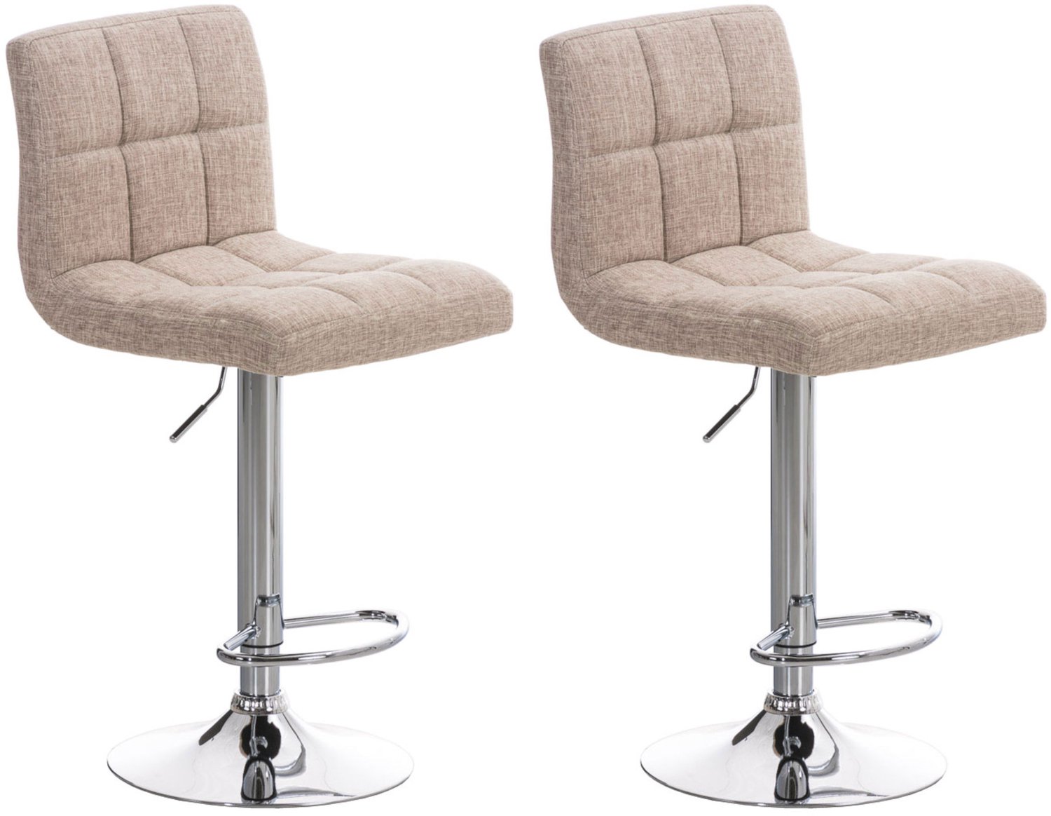 Luxe Comfort Barkruk - Set van 2 - Verstelbaar - Stof - Crème creme/chroom