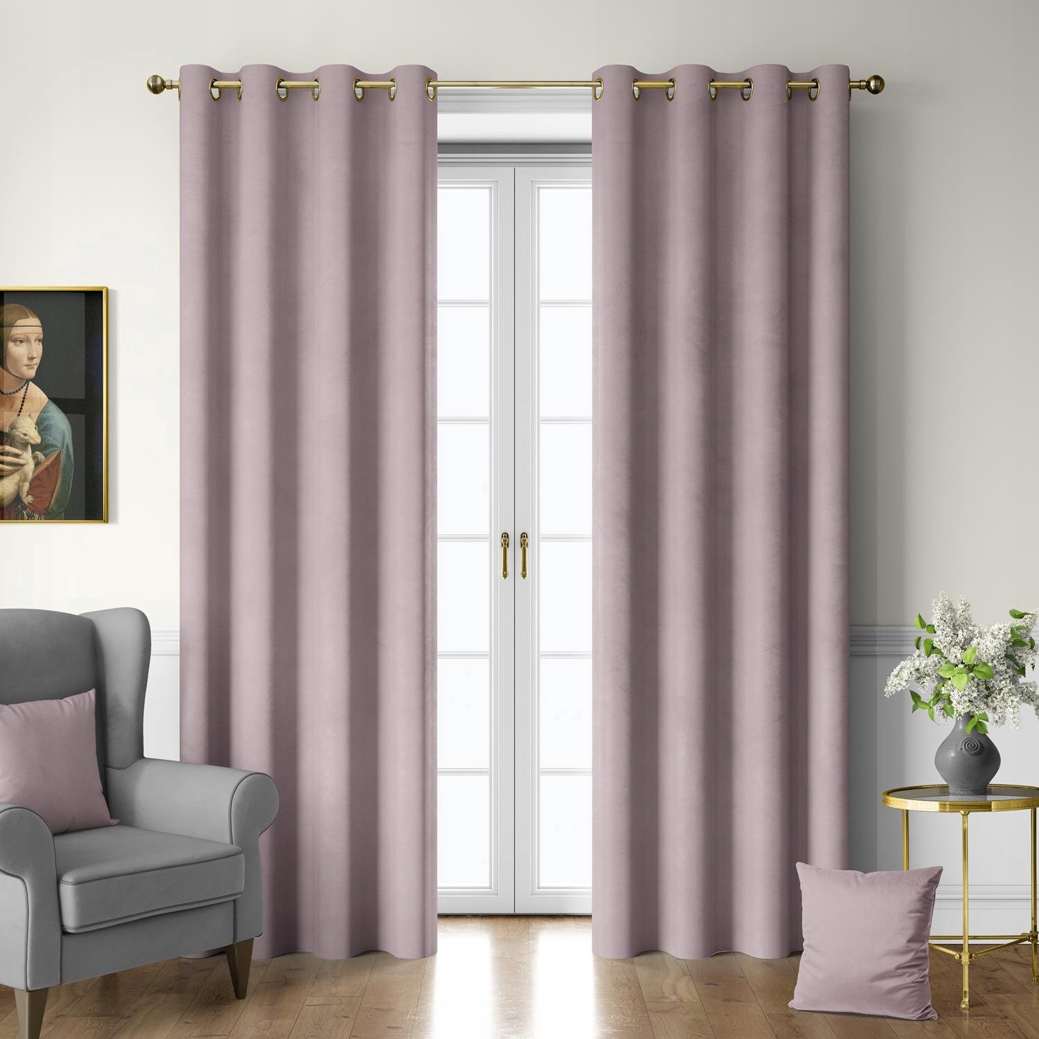 Roze Velours Gordijn met Plissering - 140x290 cm