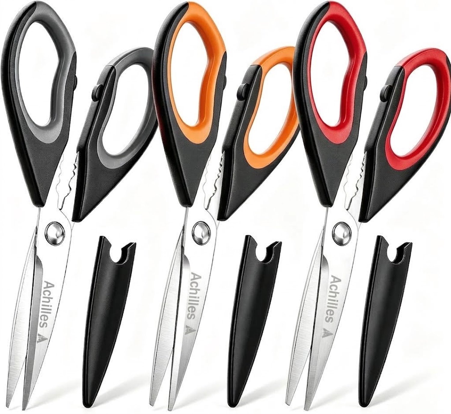 Achilles® Keukenschaar Set – 3 Stuks RVS Keukenschaar - Heavy Duty met Flessenopener - Vleesschaar